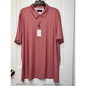 Quieti Mens XXL Red Geometric Print Short Sleeve Performance Polo Shirt NWT